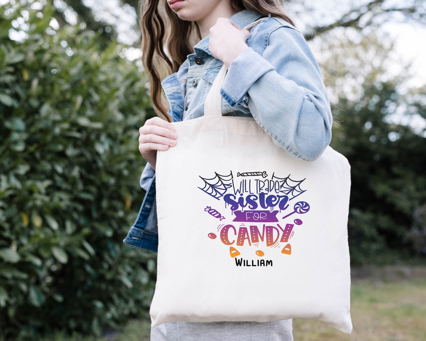 Trick or Treat Bags, Personalized Halloween Bag, Will Trade Sister For Candy Bag, Halloween Treat Bags for Kids, Halloween Gift, For Boys