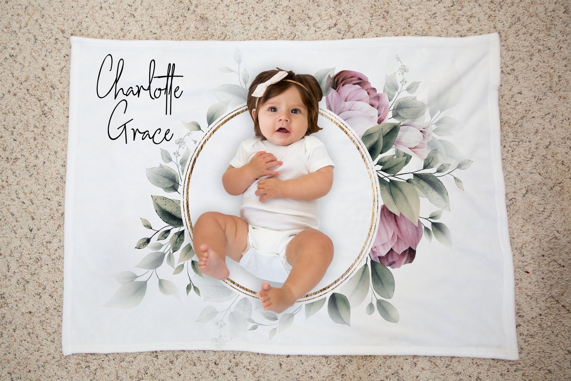 Monogrammed Baby Blanket, Floral Baby Blanket, Personalized Baby Girl Gift, Milestone Blanket, Baby Milestone Photo Prop, Baby Shower Gift