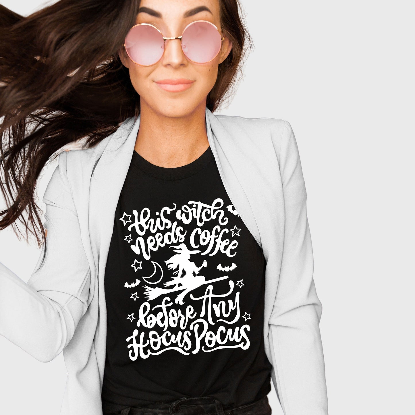 This Witch Needs Coffee | White Font | Halloween Shirt for Women