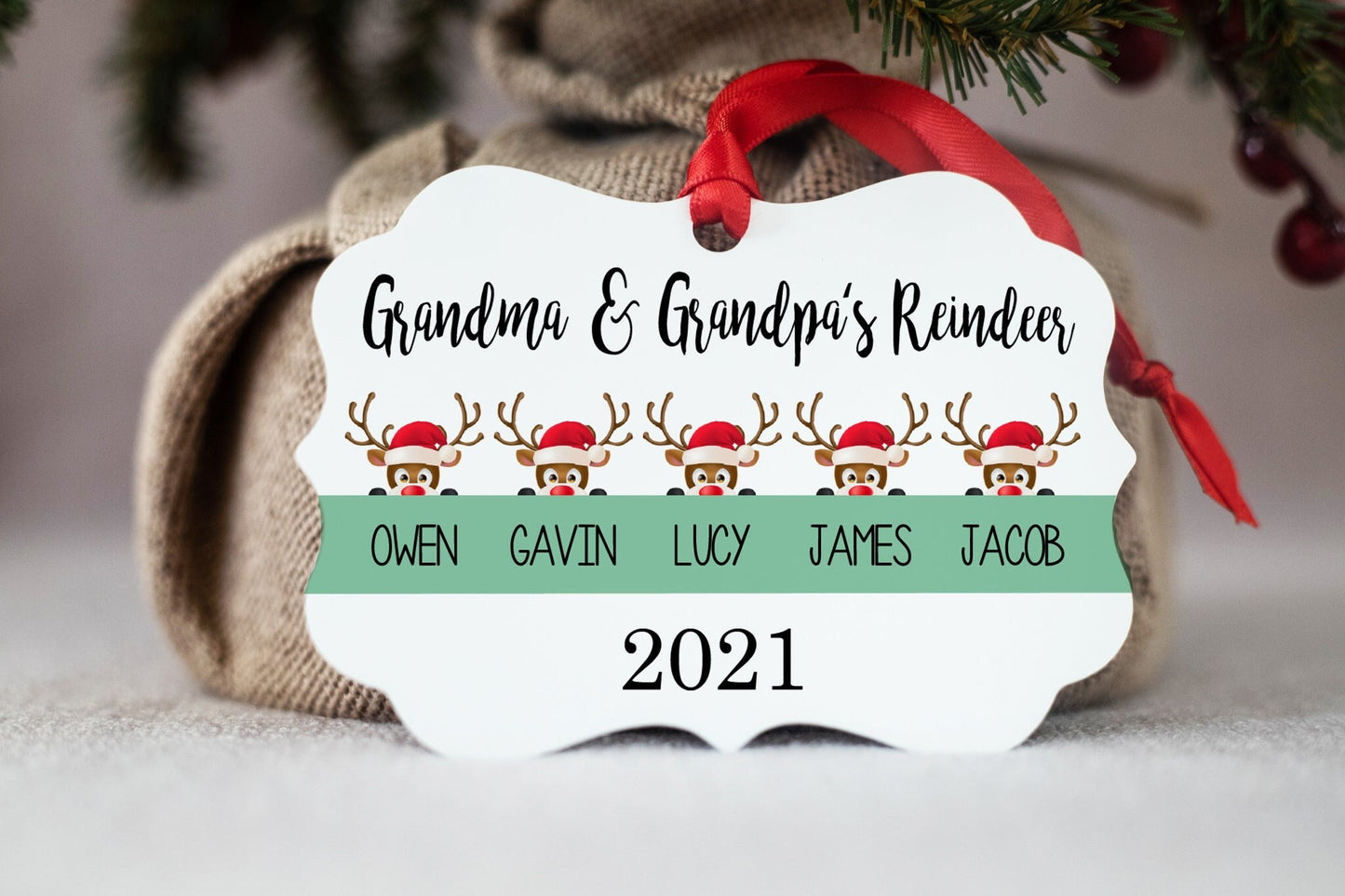 Grandma & Grandpa's Reindeer Ornament | Green Design - Stick'em Up Baby®
