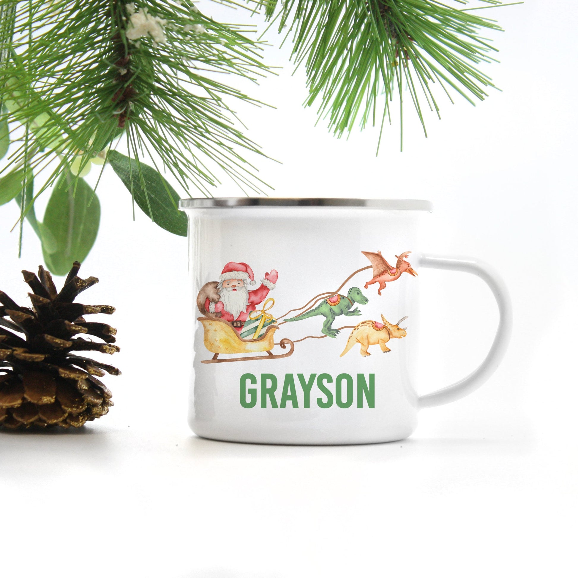 Personalized Dinosaur Christmas Mug - Stick'em Up Baby®