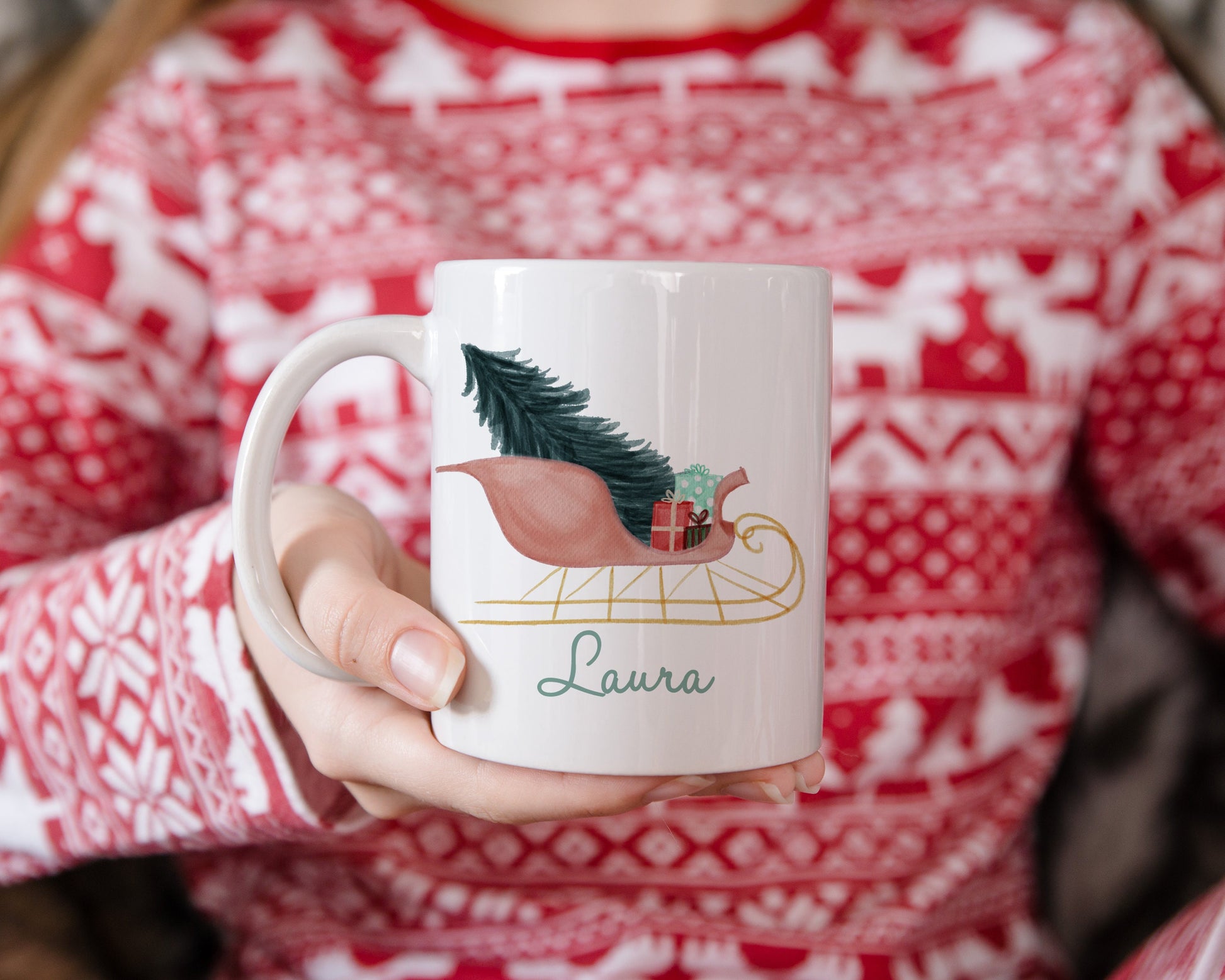 Personalized Pretty Sleigh Mug  |  Gift for Her - Stick'em Up Baby®