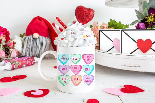 Anti-Valentine's Day Conversation Hearts Mug