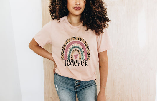 Peace Love Inspire Rainbow Teacher Shirt