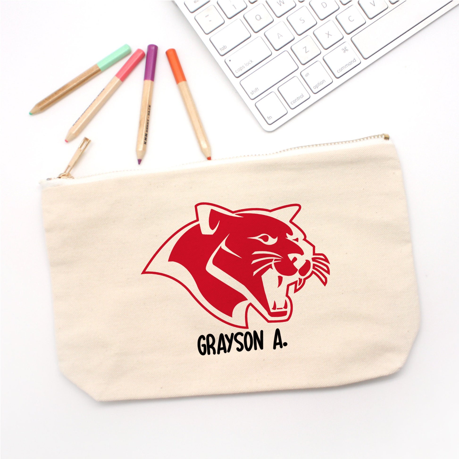 Personalized School Mascot Pencil Bag - Canvas Penicil Bag - Personalized Pencil Bag - Teacher Gift - Personalized Gift for Teachers