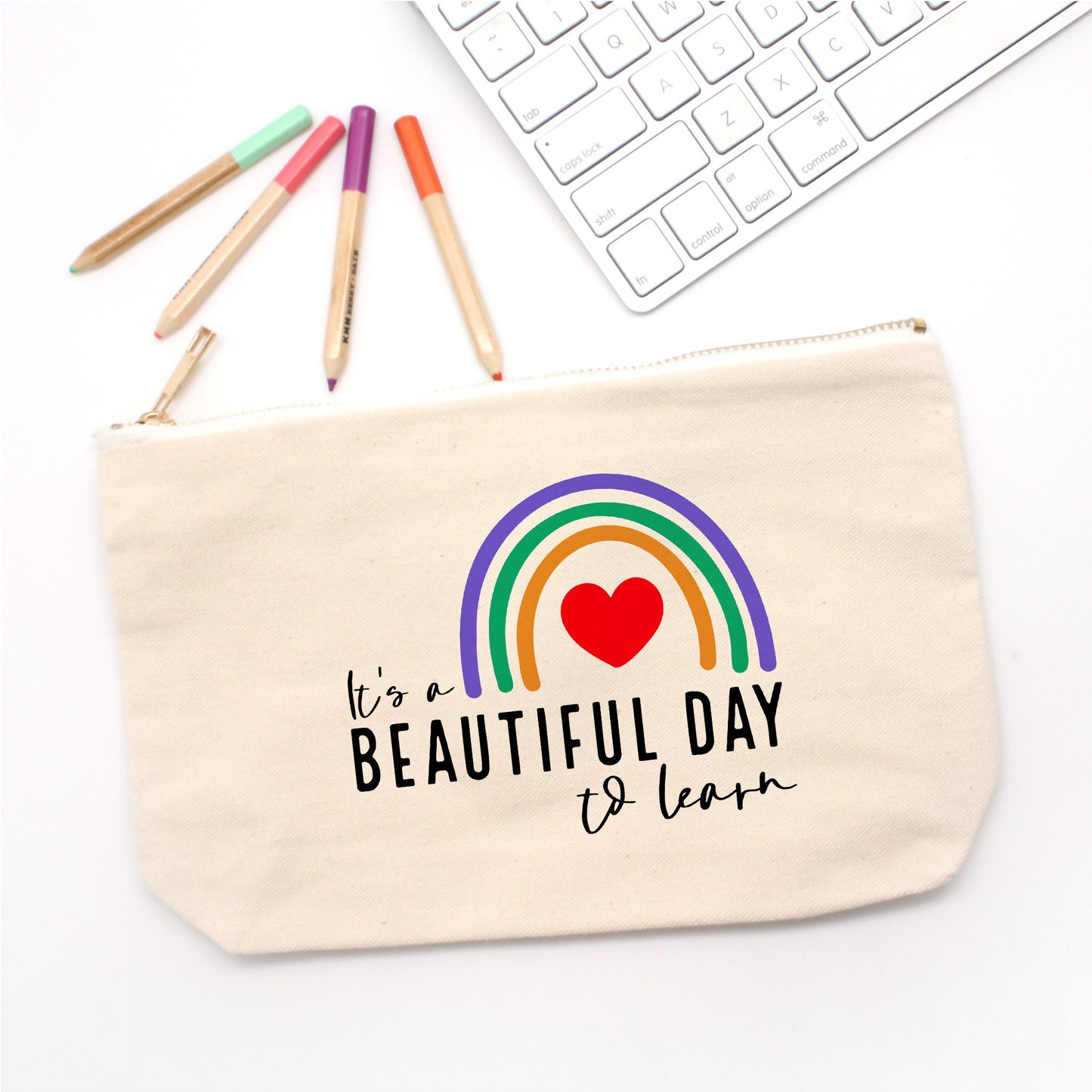 Teacher Gift - It's A Beautiful Day to Learn Pencil Bag - Canvas Penicil Bag - Pencil Bag - Cute Teacher Gift - Gift for Teachers - Pencils