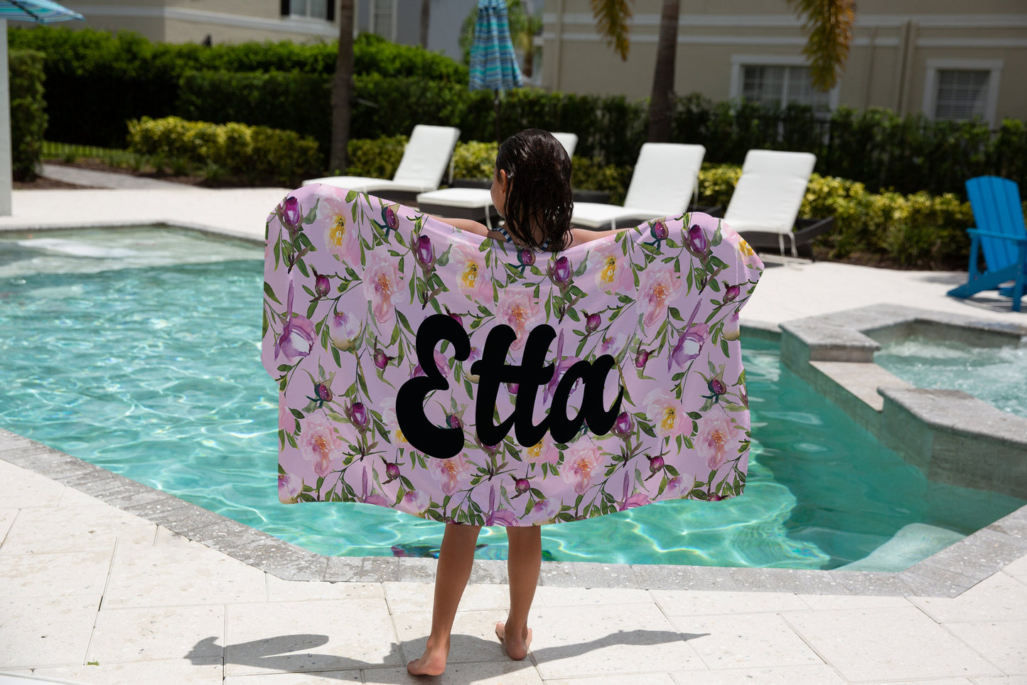 Personalized Beach Towel Custom Pool Towel Personalized Name Towel Birthday Party Favor Pool Party Vacation Bachelorette Birthday Gift Retro