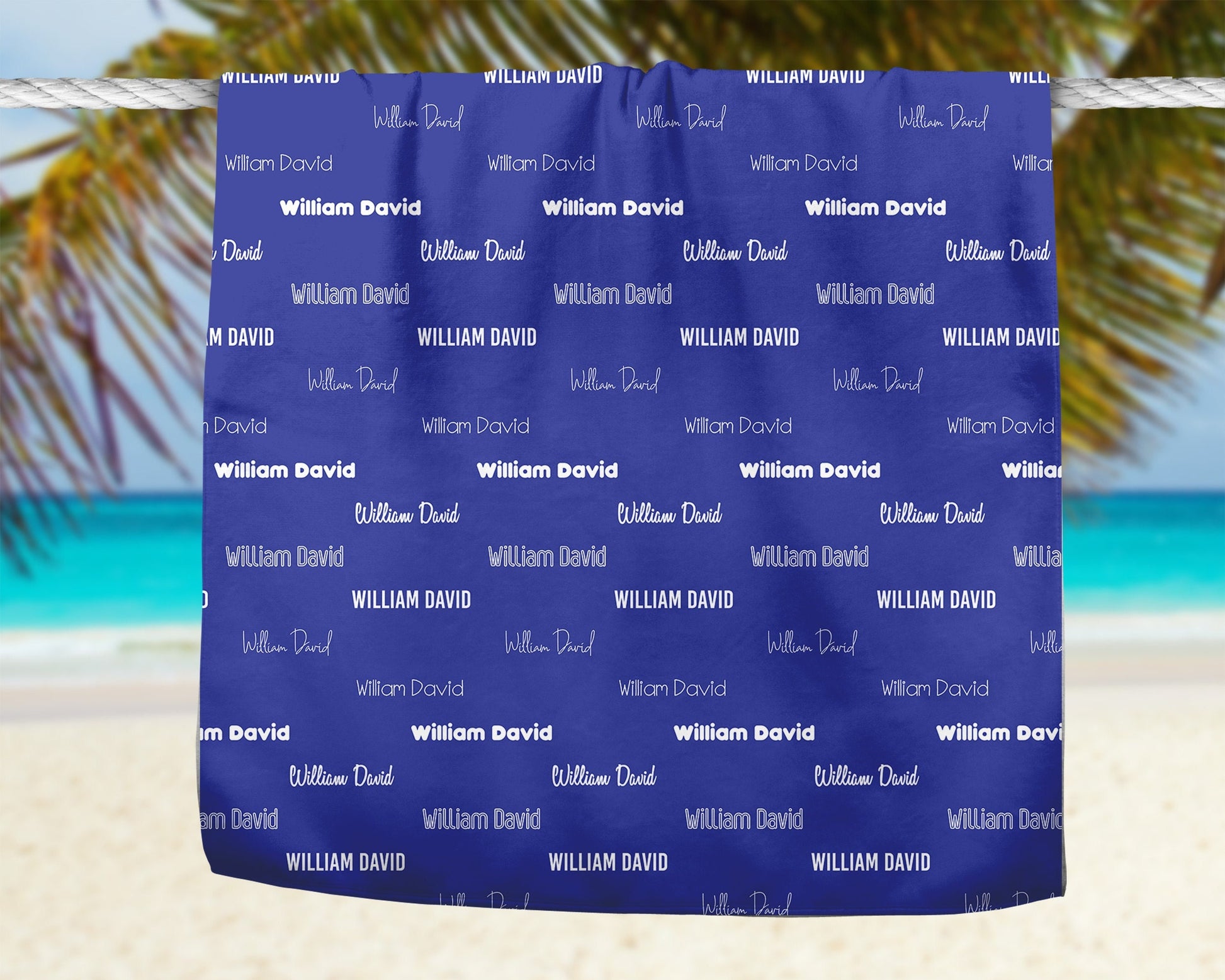 Repeating Name Personalized Beach Towel Dark Blue Custom Pool Towel Personalized Name Birthday Party Favor Pool Party Vacation Birthday Gift