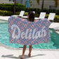 Repeating Name Personalized Beach Towel Blue Ombre Custom Pool Towel Personalized Name Birthday Party Favor Pool Vacation Birthday Gift