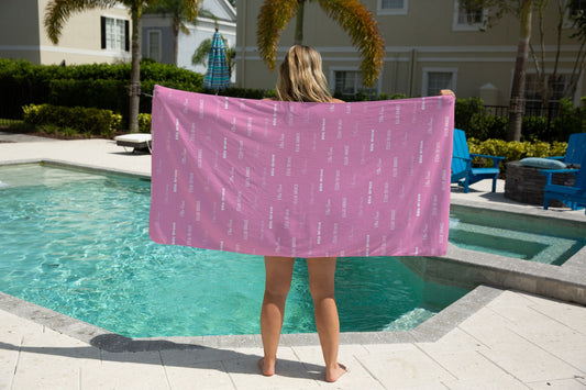 Repeating Name Personalized Beach Towel PinkCustom Pool Towel Personalized Name Birthday Party Favor Pool Party Vacation Birthday Gift