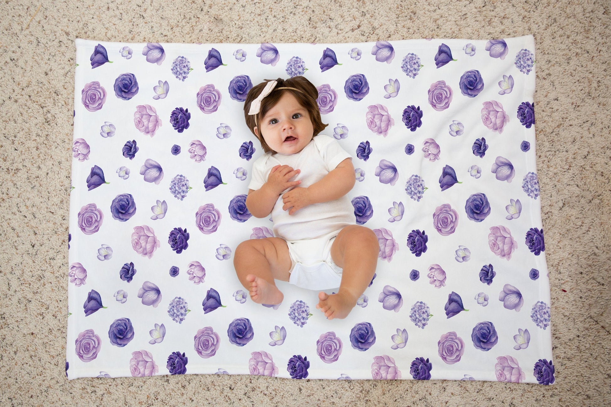 Purple Floral Baby Blanket - Violet Flower Blanket - Baby Girl Blanket - Baby Shower Gift - Floral Nursery Decor - Baby Blanket - Minky