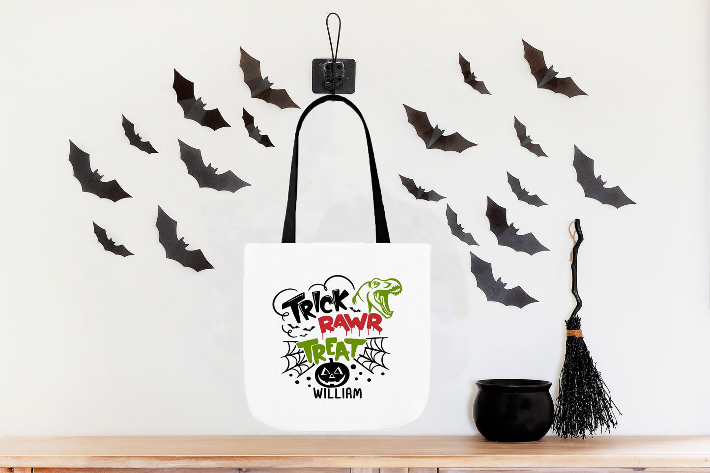 Trick or Treat Bags, Personalized Dinosaur Halloween Bag, Halloween Candy Bags, Halloween Treat Bags for Kids, Halloween Gift, T-rex Gift