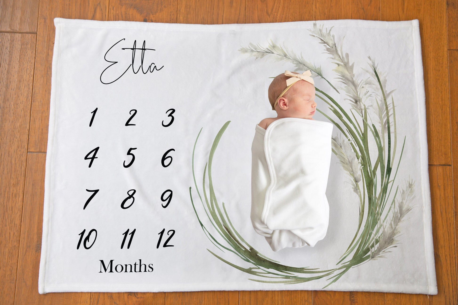 Baby Milestone Blanket - Greenery - Pampas Grass - Watch Me Grow Blanket - Growth Chart - Growth Tracker - Baby Blanket - Neutral Nursery