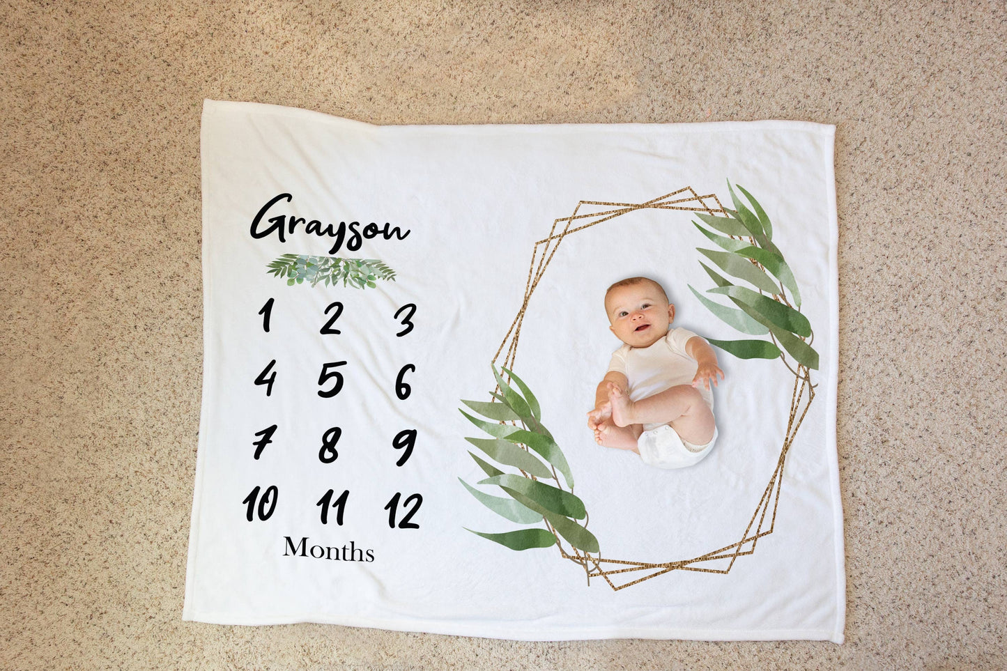 Milestone Blanket - Gender Neutral Gift - Greenery - Watch Me Grow Blanket - Growth Chart - Growth Tracker - Baby Blanket - Nursery Decor