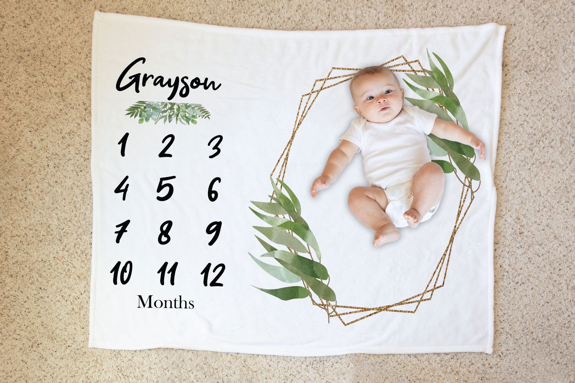 Milestone Blanket - Gender Neutral Gift - Greenery - Watch Me Grow Blanket - Growth Chart - Growth Tracker - Baby Blanket - Nursery Decor