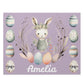 Personalized Easter Puzzle,  a cute girl bunny with Easter eggs and greenery on a purple background, perfect for kids&#39; baskets